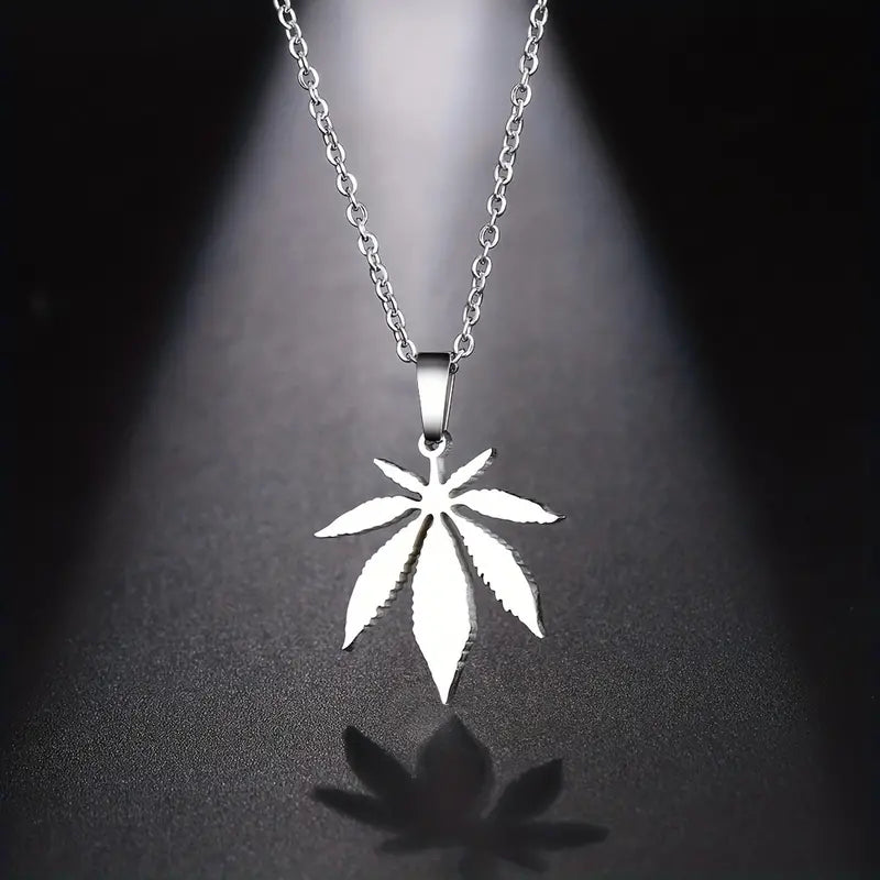 1pc Stainless Steel Leaf Pendant Necklace