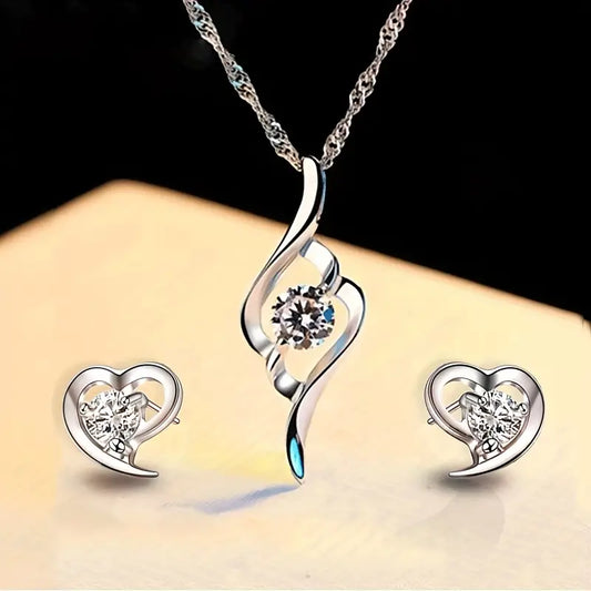 Heart Shaped Earrings and Necklace Set