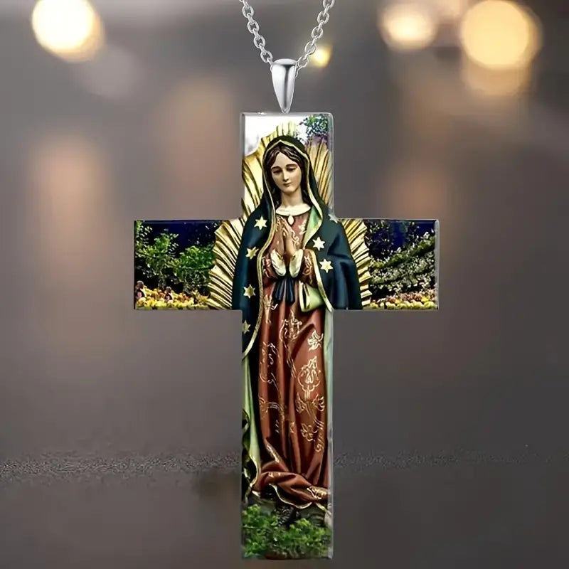 Virgin Mary Cross Pendant Necklace